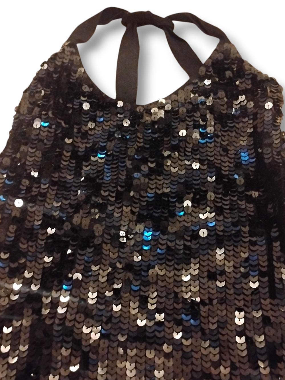 Women's Sequin Sprappy Halter Mini Dress Black Size Large Stretchy Date Night - Picture 4 of 8